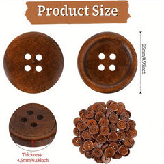 10pcs Wooden 4 Hole Round Sewing Buttons - Classic Wood Buttons for DIY Crafts