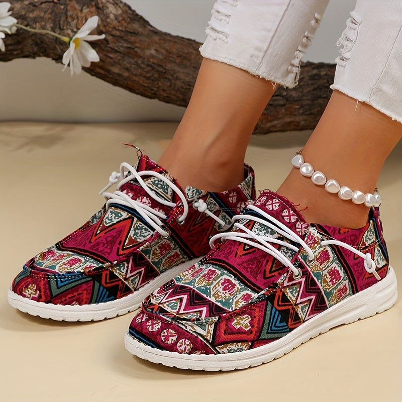 Women's Tribal Flat Loafers Slip On Canvas Shoes Casual Low Top Walking Shoes