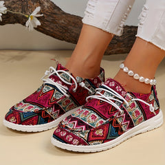 Women's Tribal Flat Loafers Slip On Canvas Shoes Casual Low Top Walking Shoes
