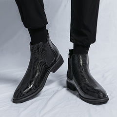 Men's Pointed Toe Chelsea Boots Slip On Ankle Dress Shoes