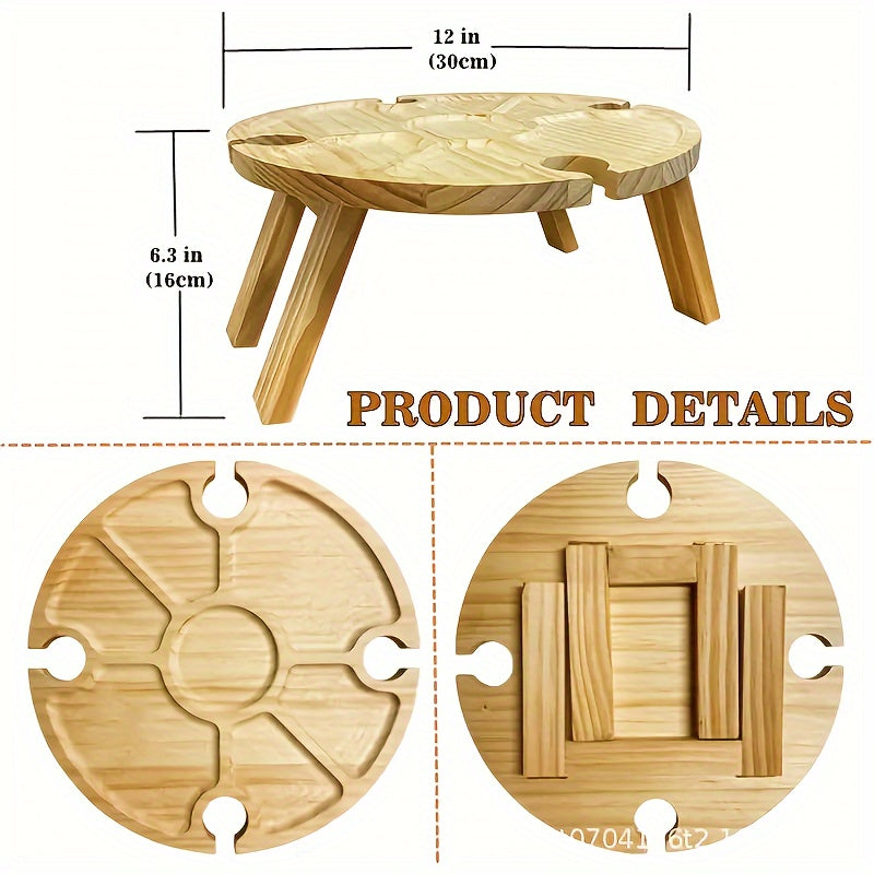 Folding Picnic Table with Wine Glass Holder and 2-in-1 Rack