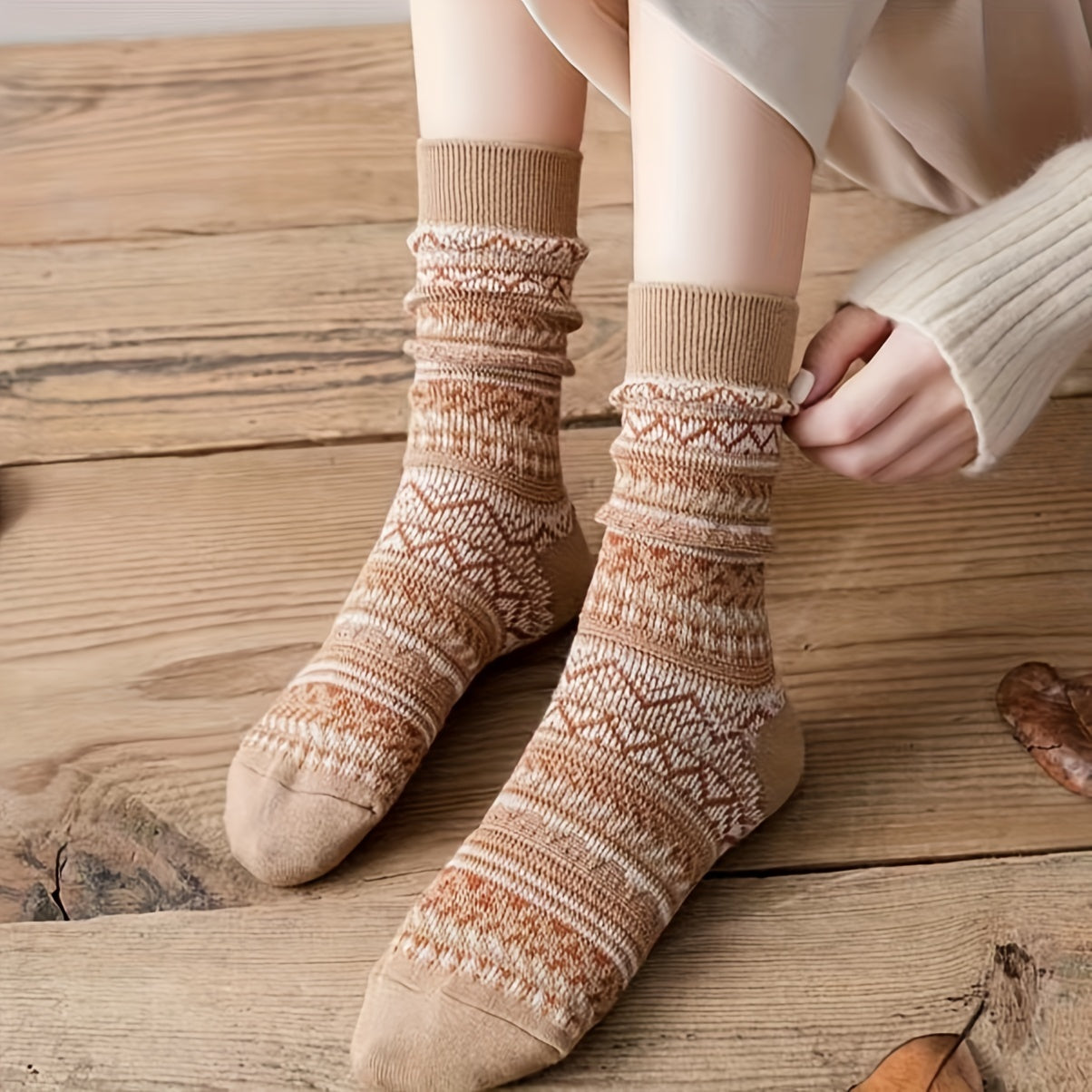 6 Pairs Women's Cotton Mid-calf Socks for Autumn and Winter