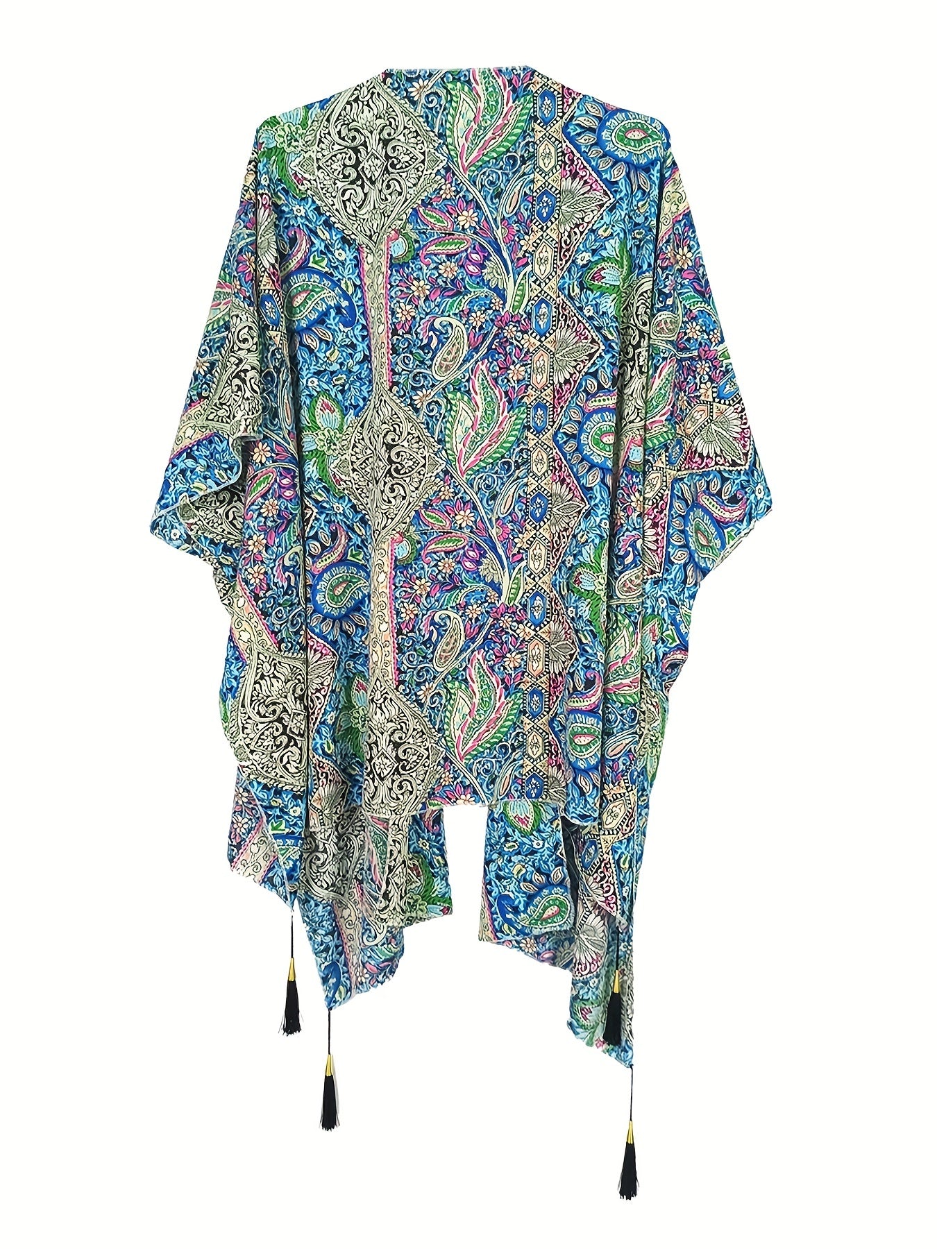 Paisley Floral Print Tassel Side Split Cover Up Kaftan
