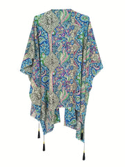 Paisley Floral Print Tassel Side Split Cover Up Kaftan