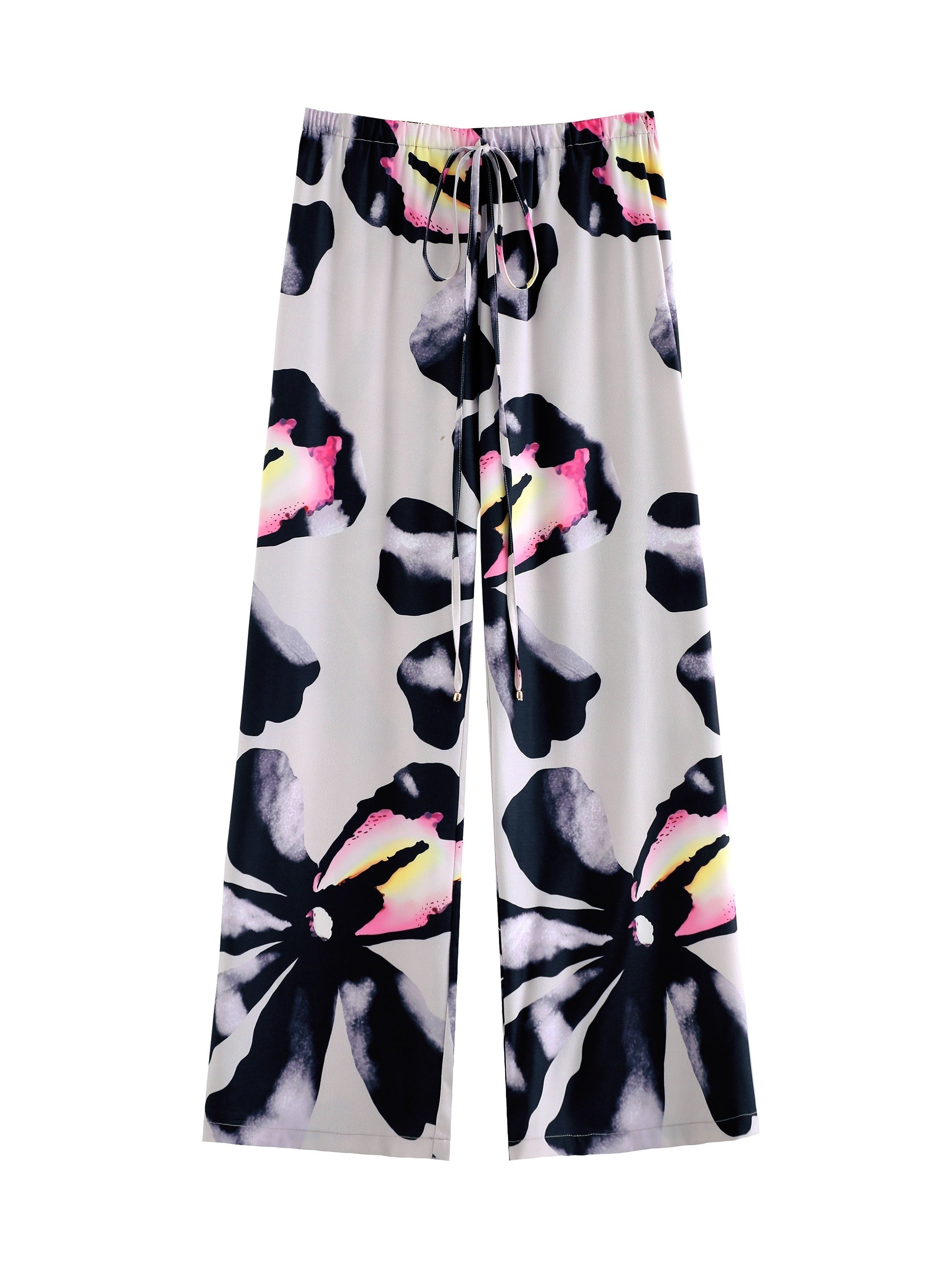 Floral Print V Neck Tie Front Beachwear Kimono Cover Up & Pants