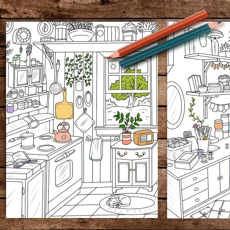 Home Themed Adult Coloring Book 24 Pages Perfect Gift Holidays Birthdays
