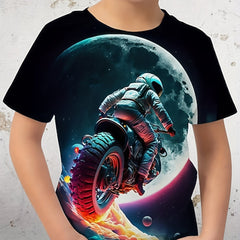 Boys' Astronaut Riding Print T Shirt Lightweight Stylish Summer Clothing