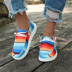 Women's Striped Canvas Lace-Up Loafers
