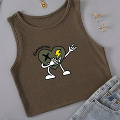 Love Print Crop Tank Top Crew Neck Sleeveless Casual Top