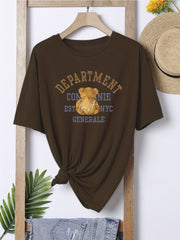 Bear & Letter Print Casual T shirts Crew Neck Short Sleeve Graphic Tee