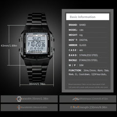 Square Digital Sport Watch with Metal Band