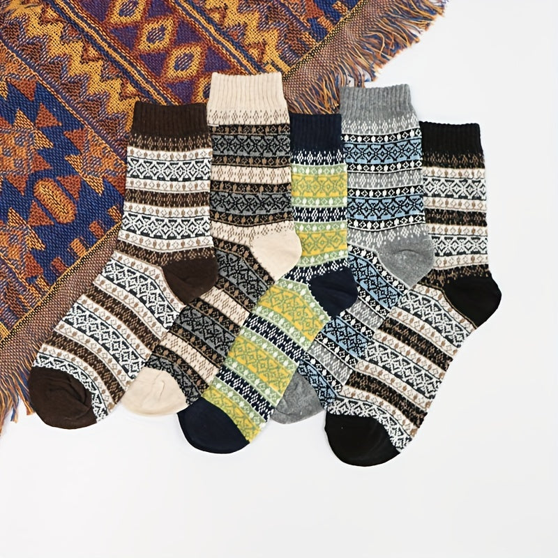 5 Pairs Winter Warm Socks Casual Knit Socks Outdoor Socks Thick Warm Socks