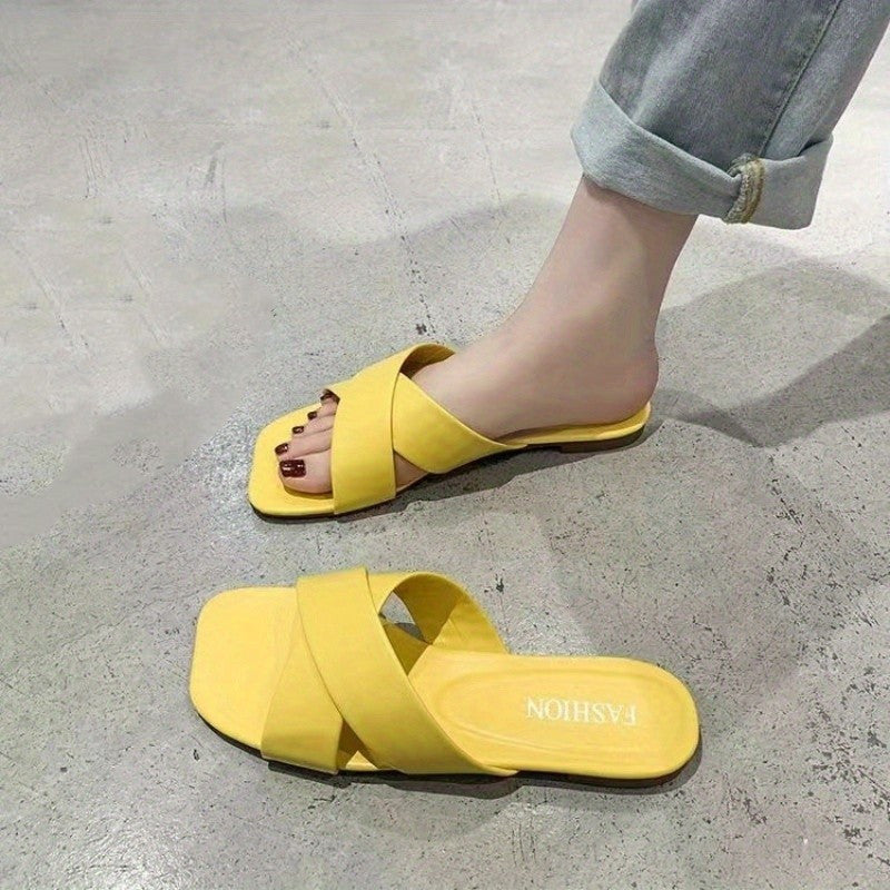 Women's Letter Pattern Square Toe Slides Flat Slippers