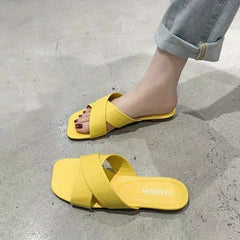 Women's Letter Pattern Square Toe Slides Flat Slippers