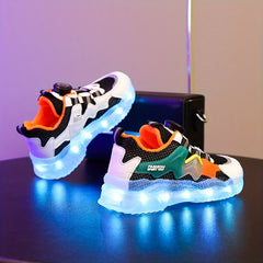 Girl's LED Running Shoes with Rotating Buckle Anti-skid Sneakers