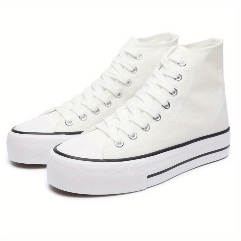 Women's Platform High Top Canvas Shoes Solid Round Toe Lace Up Sneakers