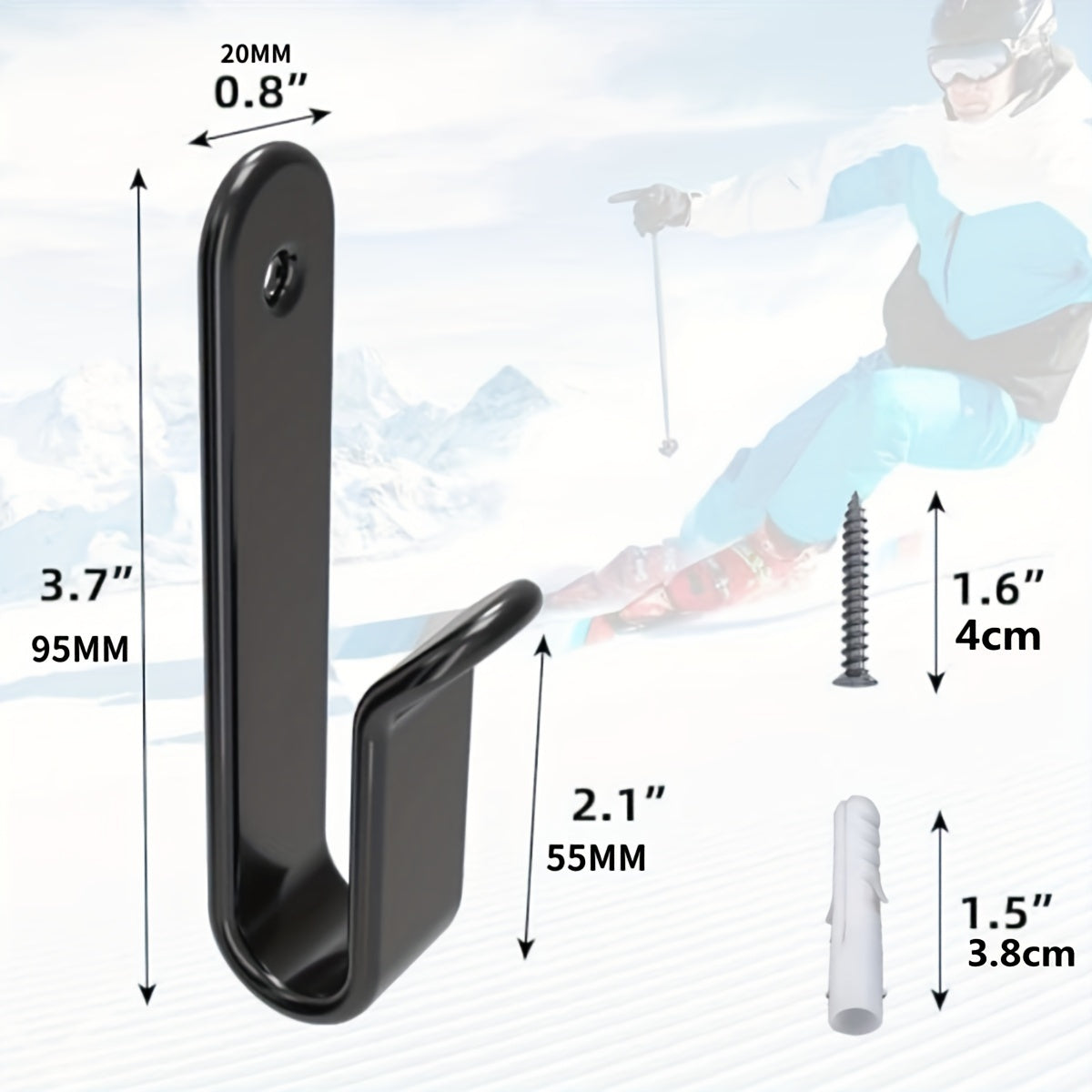 2pcs Horizontal Snowboard Clips Wall Mounted Display Rack