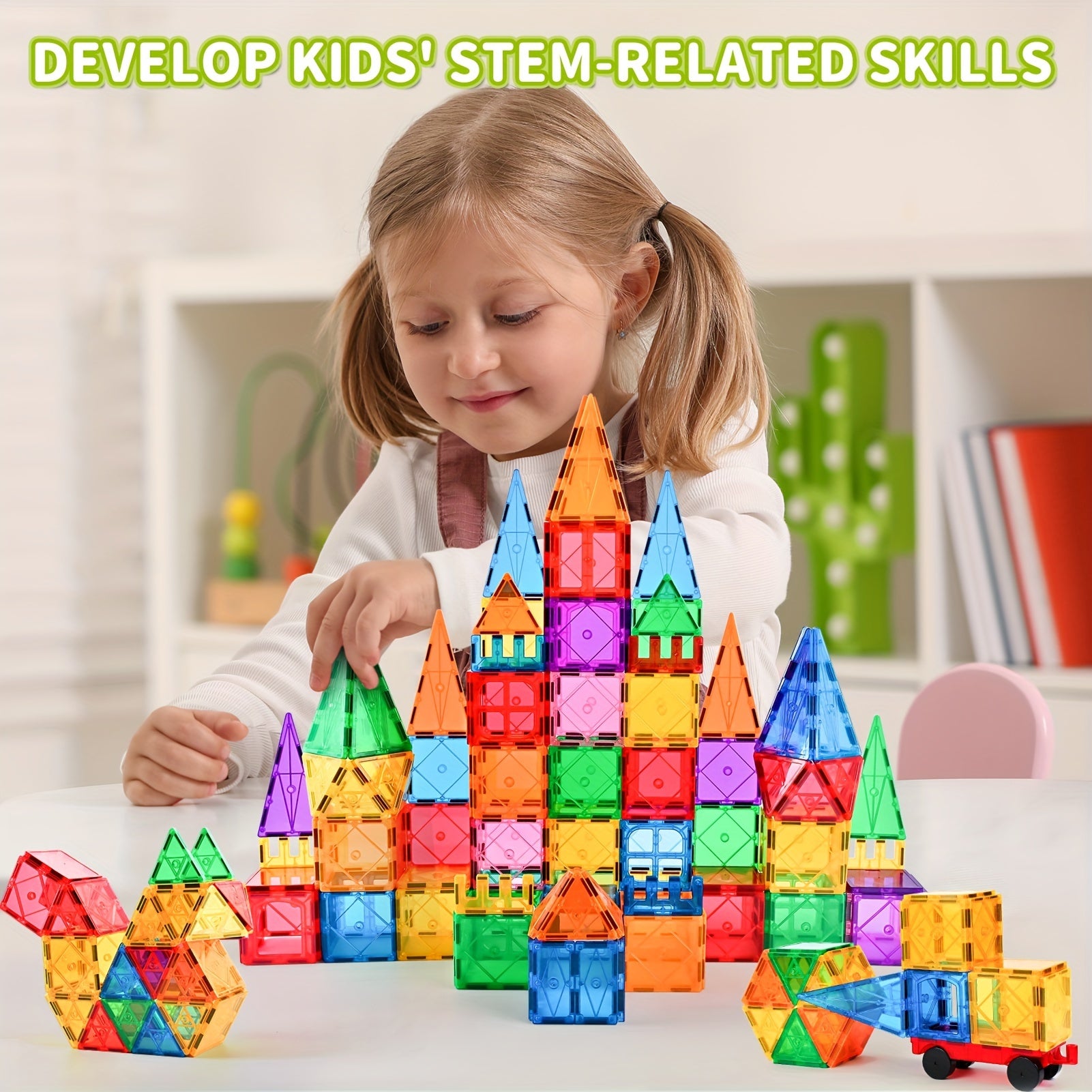 Magnetic Building Blocks 56pc Magnet Tiles for Kids Toys STME