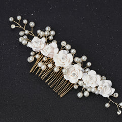 Rhinestone Flower Hair Comb Bride Wedding Hairpin Headband Beads Decoration