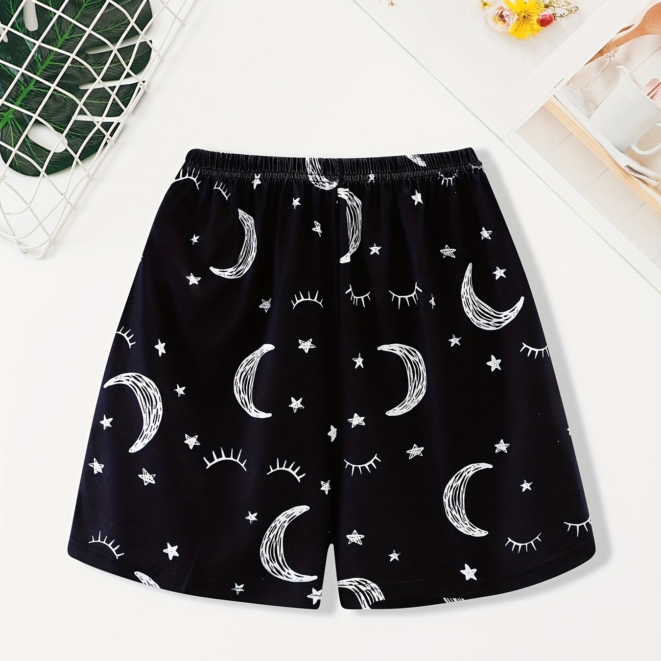 Starry Print Sleep Bottoms & Elastic Waistband Shorts Women's Loungewear