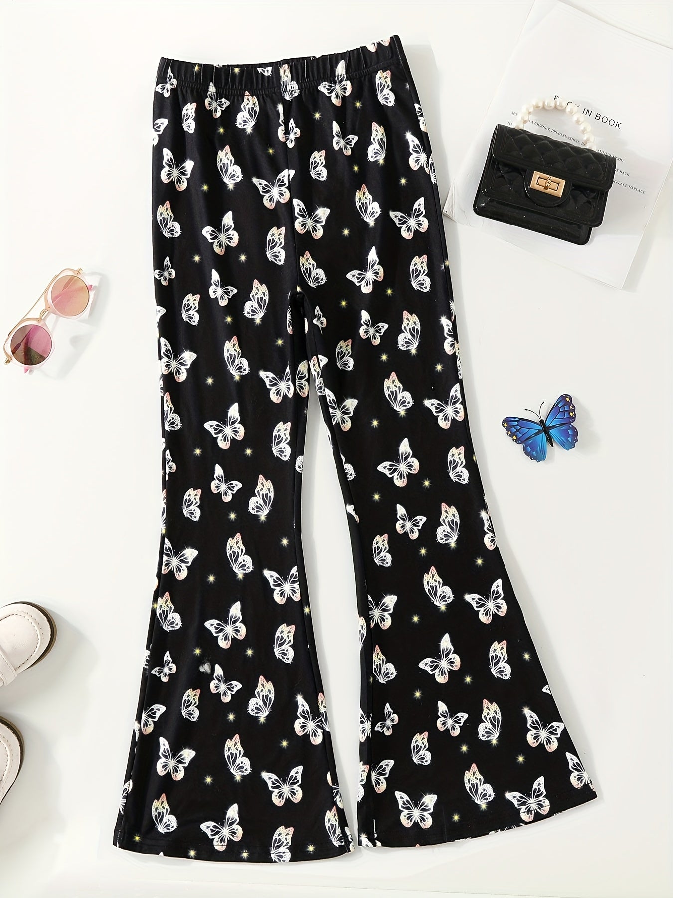 Girls Butterfly Print Flared Trousers