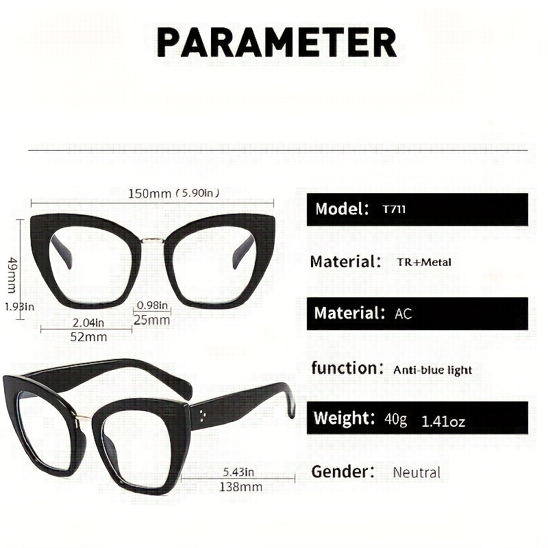 Cat Eye Clear Lens Glasses For Women Men Mod Block Rivet