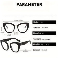 Cat Eye Clear Lens Glasses For Women Men Mod Block Rivet