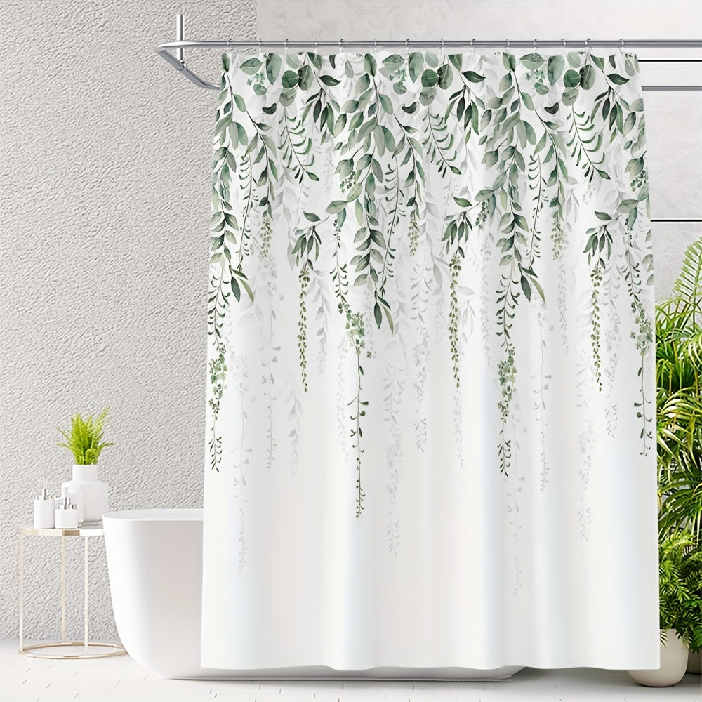Waterproof Leaf Pattern Shower Curtain with 12 Hooks 72x72in