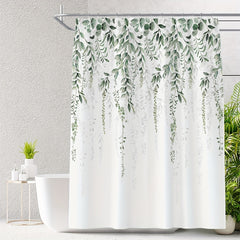 Waterproof Leaf Pattern Shower Curtain with 12 Hooks 72x72in