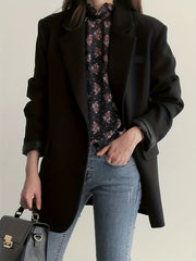 Solid Button Front Blazer Casual Lapel Long Sleeve Blazer