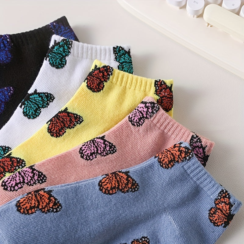 5 Pairs Butterfly Print Low Cut Ankle Socks Women's Stockings