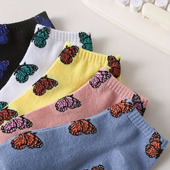 5 Pairs Butterfly Print Low Cut Ankle Socks Women's Stockings