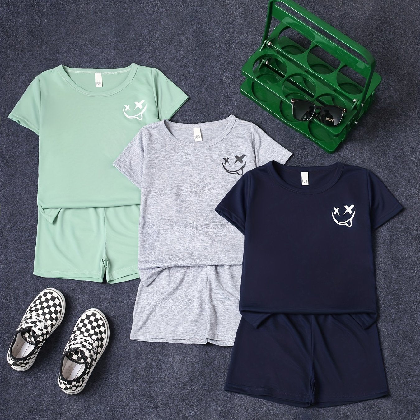 Toddler Boys Smile Face Graphic T Shirts & Elastic Waist Shorts