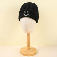 Winter Happy Face Embroidered Beanie Hat Ear Protection Warm Hat
