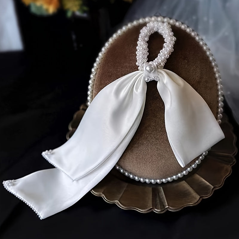 Pearl Silk Streamers Long Hair Tie Ribbon Bow