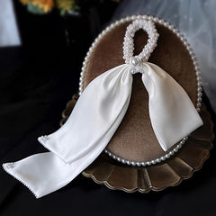 Pearl Silk Streamers Long Hair Tie Ribbon Bow