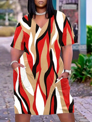 Colorblock Stripe Print Dress With Pockets