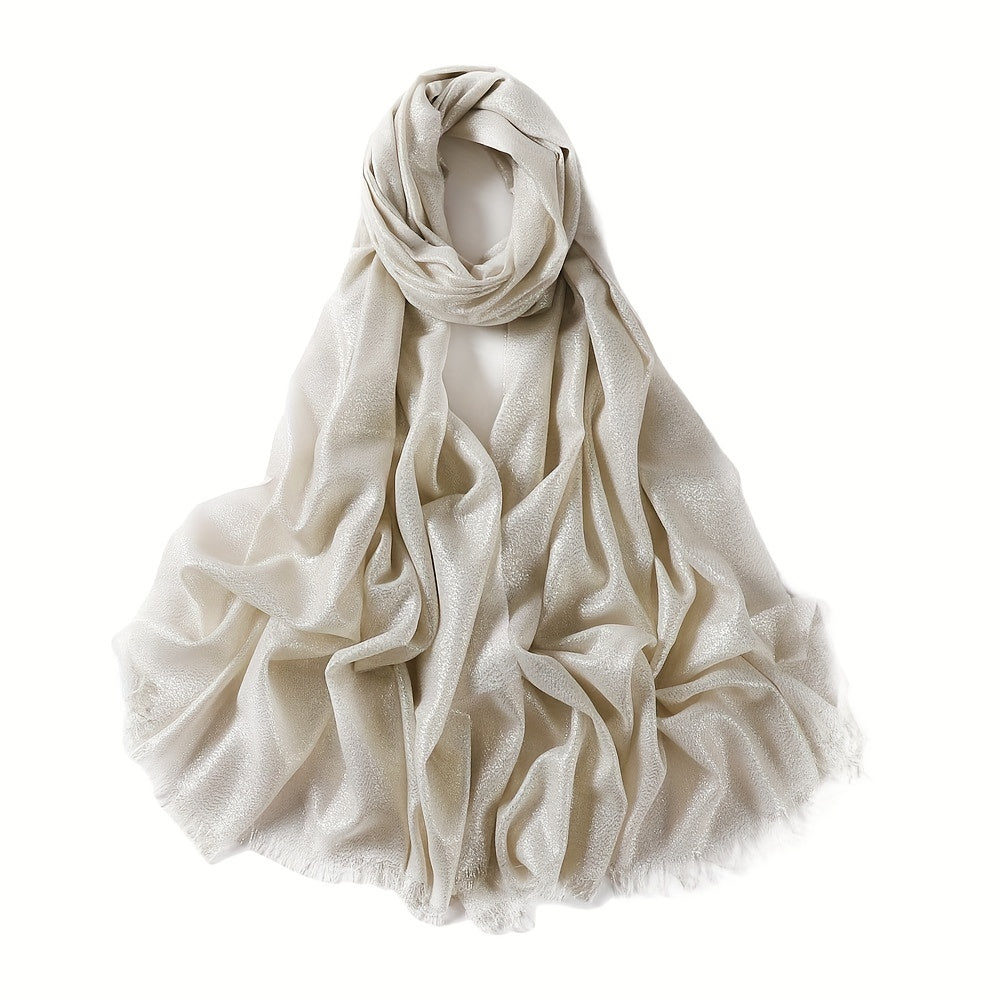 Solid Tassel Scarf Hijab Glitter Shimmer Fringe Shawl