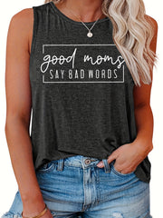 Casual Top Women's Plus Slogan Print Round Neck Tank Top