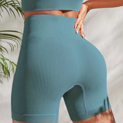 Ribbed High Waist Yoga Athletic Shorts for Women