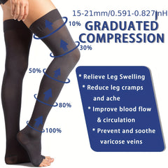 1pair Thigh High Compression Stockings Unisex 15-20mmHg Leg Support Hose