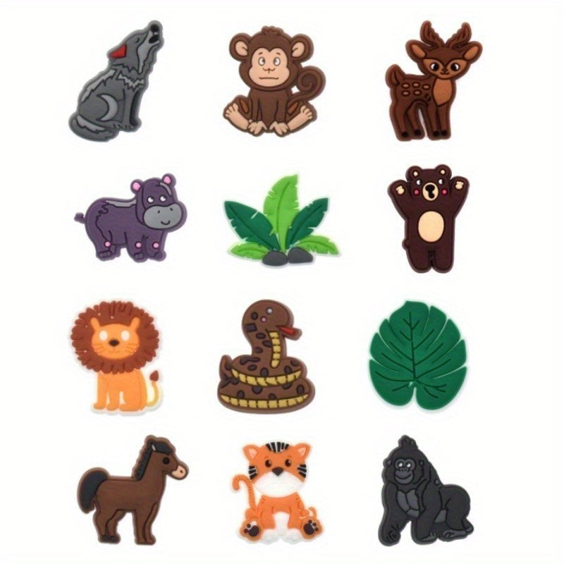 12pcs Cartoon Animals Shoe Decoration Charms, Christmas Birthday Party Favors