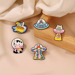 Space Animal Enamel Lapel Pins Cute Cartoon Brooches For Backpacks Jackets Hats