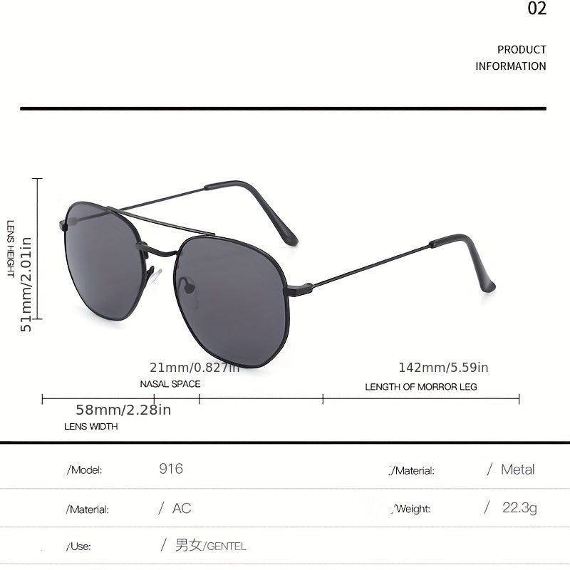 Men's Polygonal Metal Polarized Sunglasses Classic Double Beam