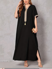 Contrast Guipure Lace Fringed Kaftan Dress