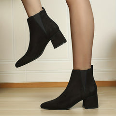 Women's Chunky Heel Ankle Boots Pointed Toe Slip-On Stretch Boots
