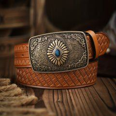 Vintage Sapphire Pattern Buckle Belt for Men