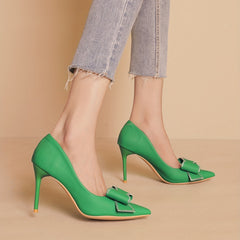 Bowknot Stiletto Heels Point Toe Pumps Versatile Dress Shoes