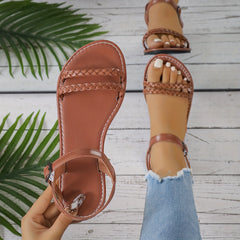 Women's Casual Flat Sandals Braided Buckle Lightweight Beach Shoes