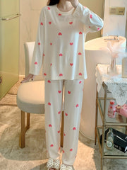 Heart Print Long Sleeve Pajama Set Women's Sleepwear & Loungewear
